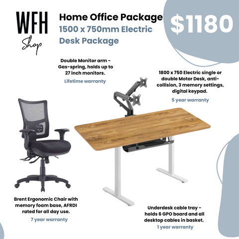Home Office Starter Package - 1500 x 750 Desk I Chair I Cable Tray I Monitor Arms