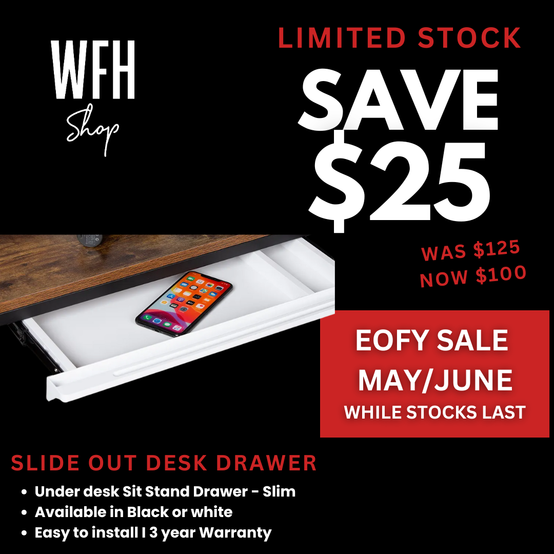 Under desk Sit Stand Drawer - slim Black or white