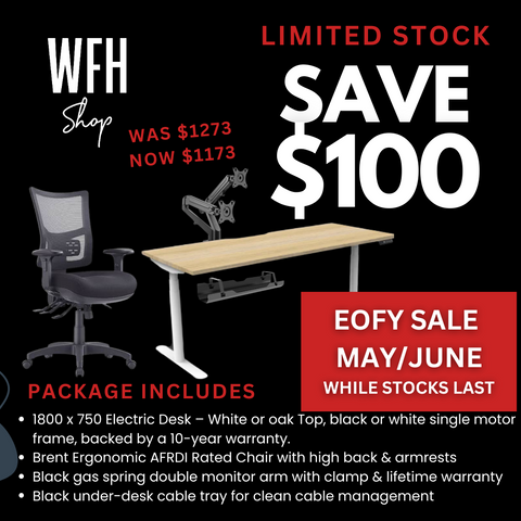 Home Office Starter Package - 1800 x 750 Desk I Ergo Chair I Cable Tray I Monitor Arms