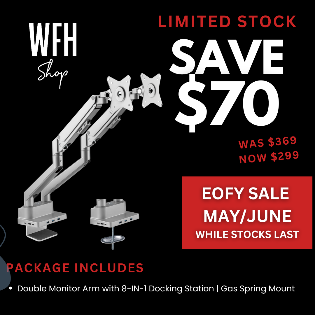 Double Monitor Arm with 8-IN-1 Docking Station | Gas Spring Mount