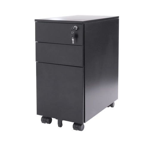 Go 3 Drawer Slimline Steel Mobile Pedestal - Black or White