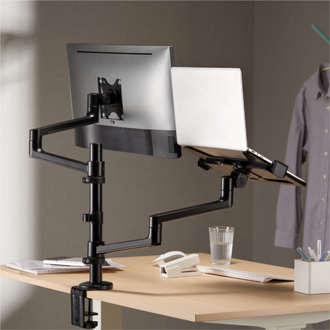 Premium Articulating Monitor Arm with Laptop Tray to suit 17" - 32" Monitors and 11.6" - 17.3" Laptops (Lifetime Warranty)