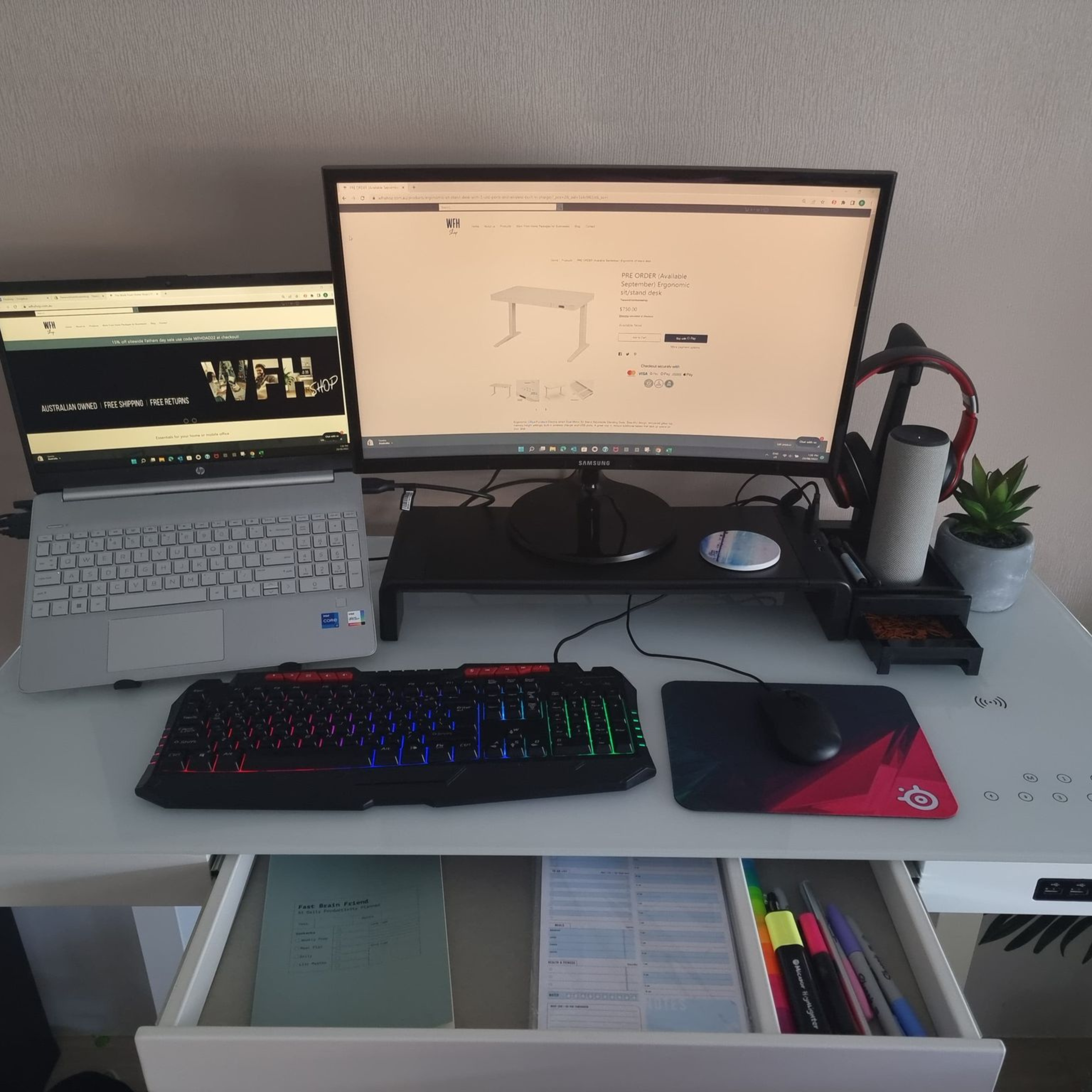 Ergonomic Sit Stand White Desk 1200 x 600 | Standing Up Desks | Sit Stand Desks in Perth | Home Office Desks | Corner Desks for Home Office | WFH SHOP