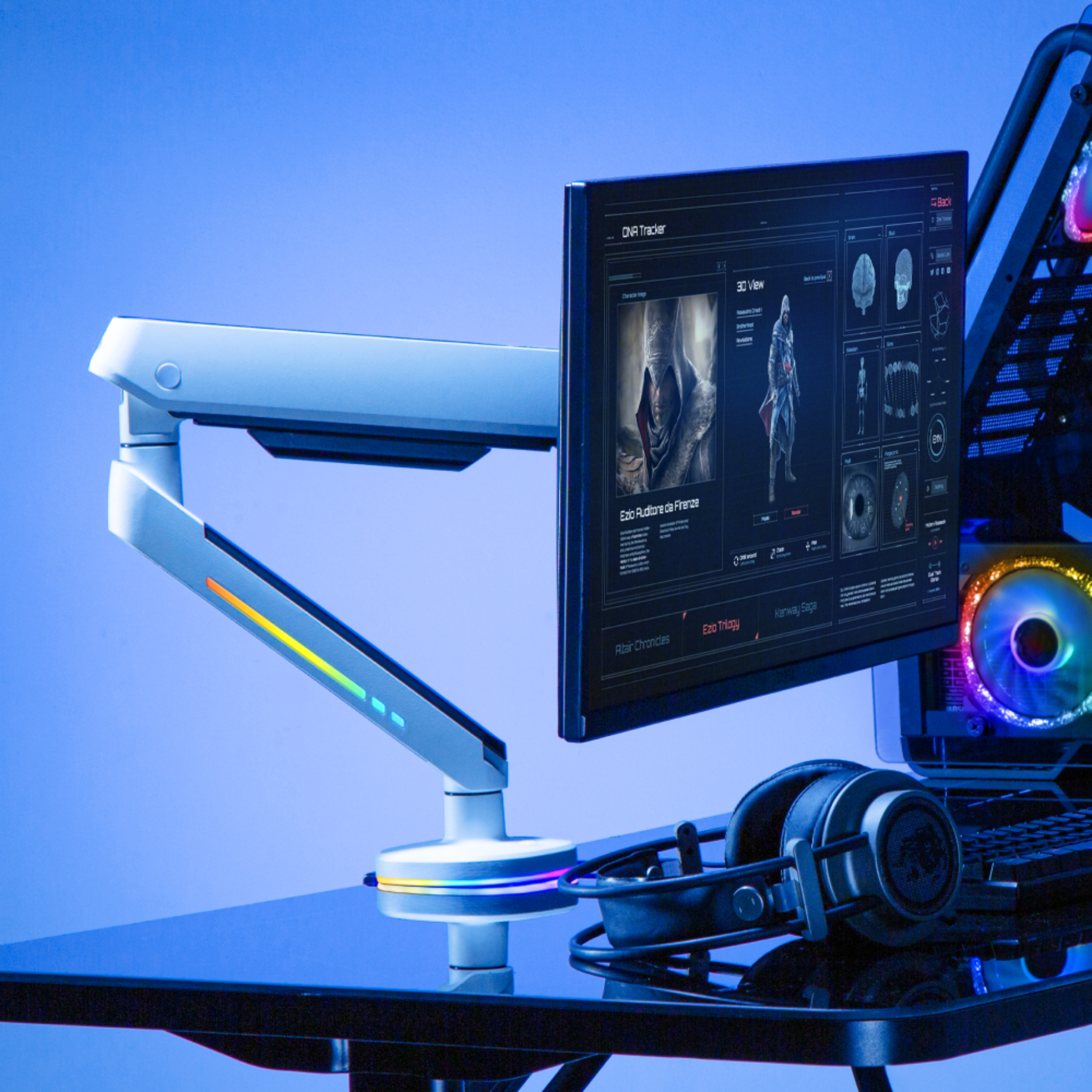 RGB Lighting Gaming Monitor Arm with Built-in Control Button, monitor arm 